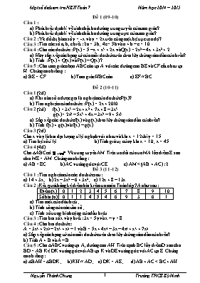 Một số đề kiểm tra hoc kì II Toán 7 - Năm học 2014 2015